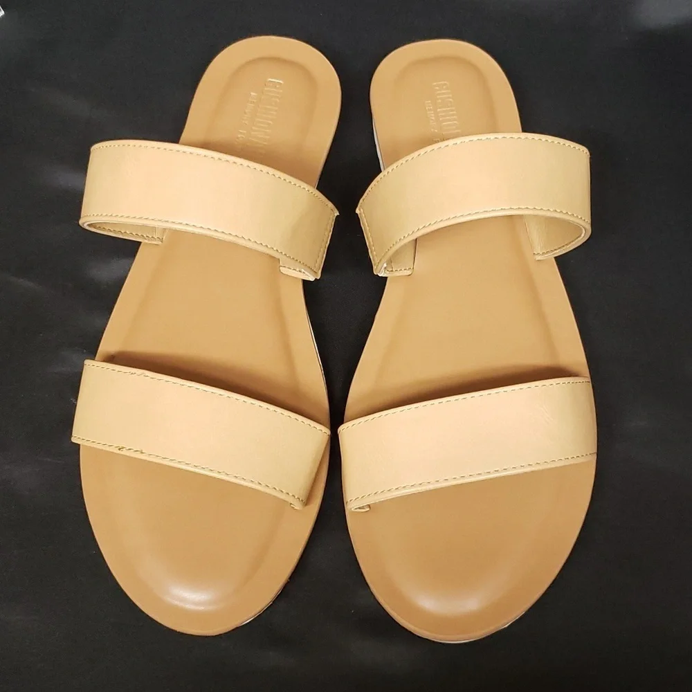 Cushionaire NWOT Double Strap Tan Slide Sandals, 10 - Picture 2 of 6